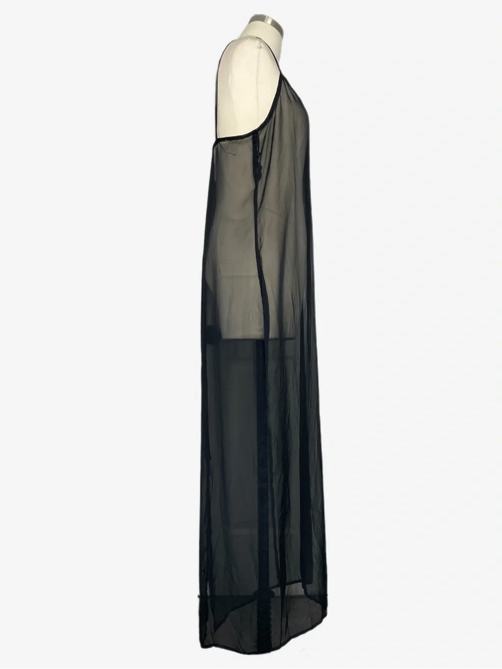 Vintage 90s Unbranded Black sheer chiffon maxi slip dress soft romantic L/XL